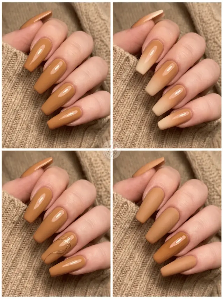 Warm Camel Coffin Nail Design