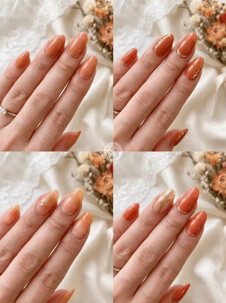 Warm Orange Wedding Bridal Nails
