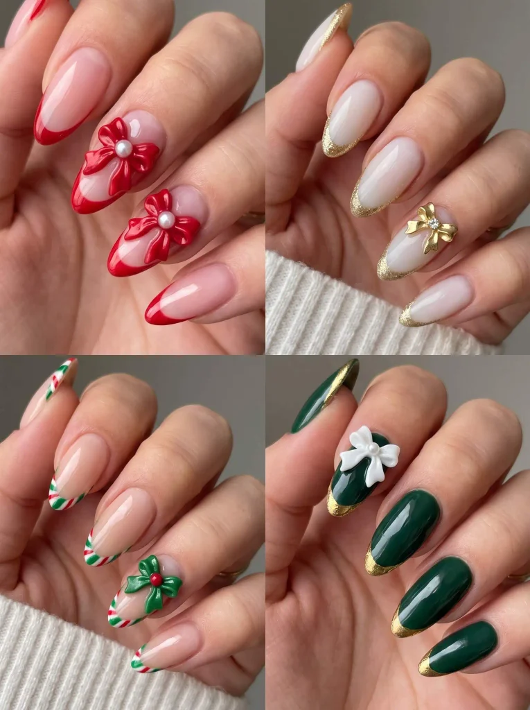 3D Bow Christmas Accent Nails
