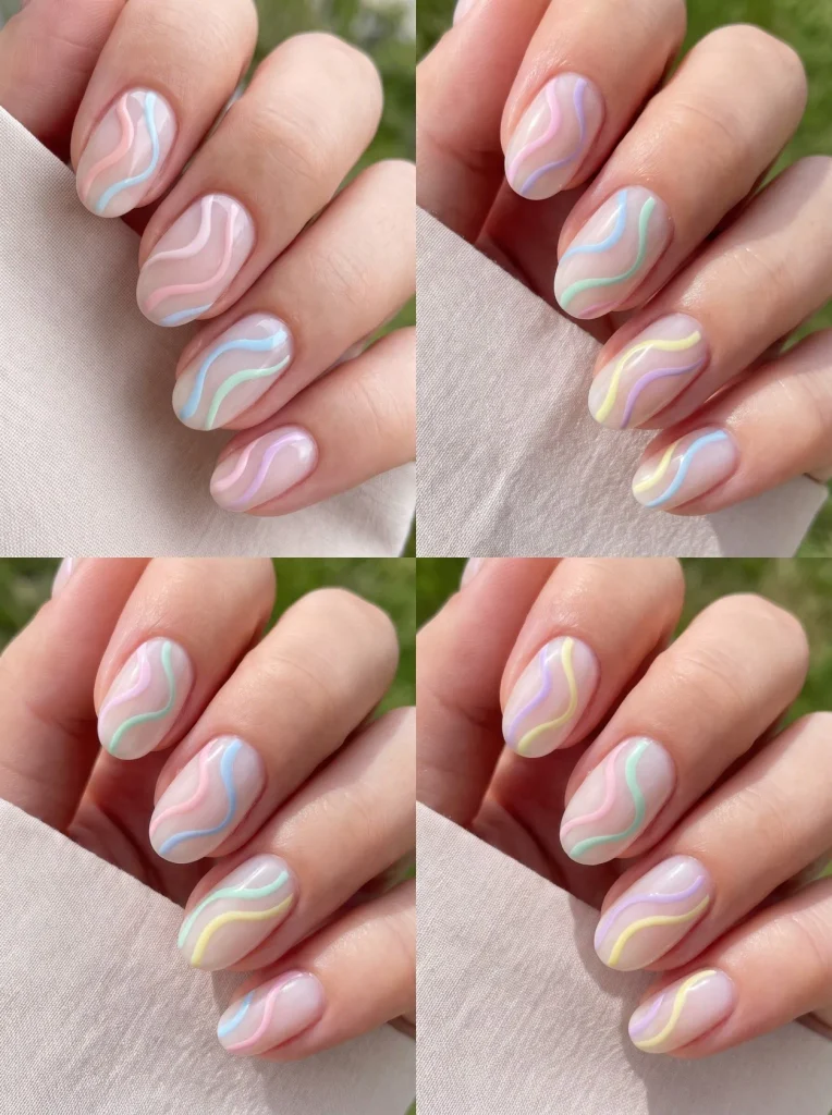 Abstract Pastel Swirl Spring Nails