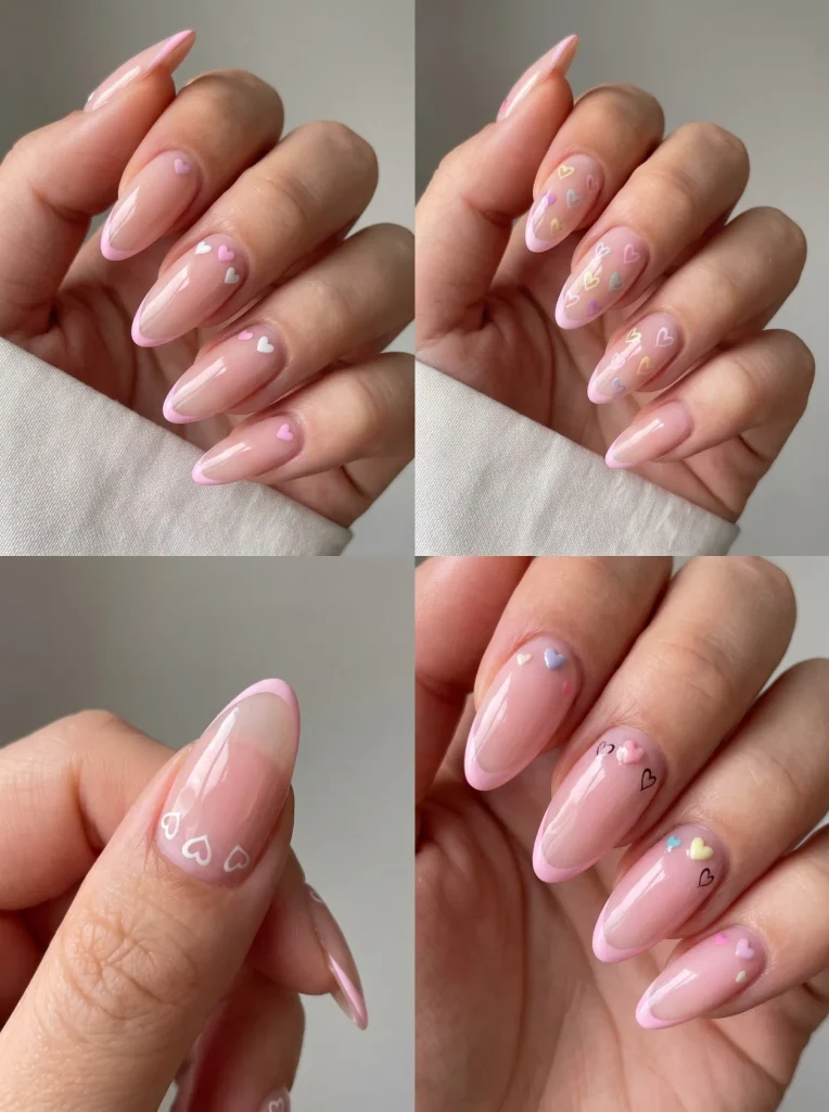 Almond Pink Minimal Heart Nails