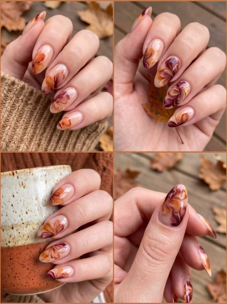 Autumn Blooming Gel Marble Nails