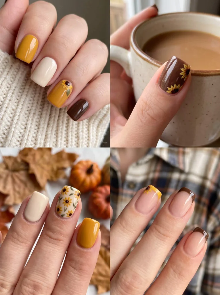 Autumn Sunflower Short Nail Designs