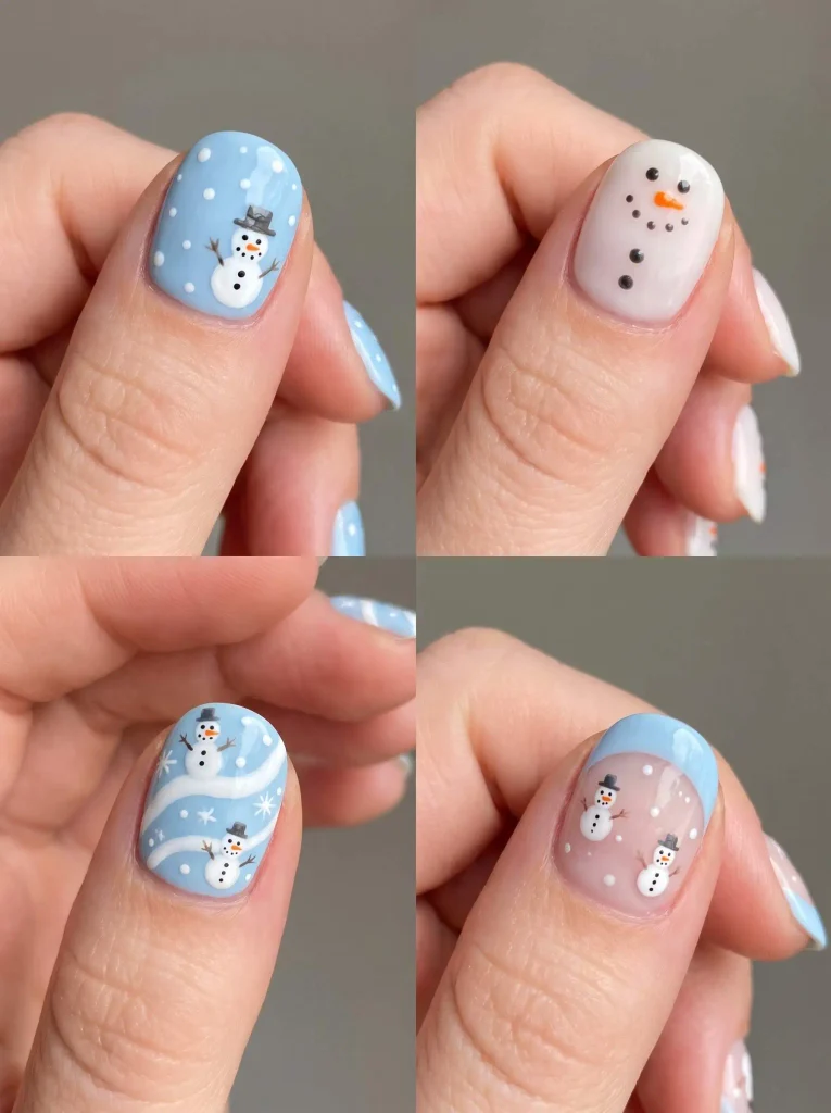 Baby Blue Snowman Christmas Nails