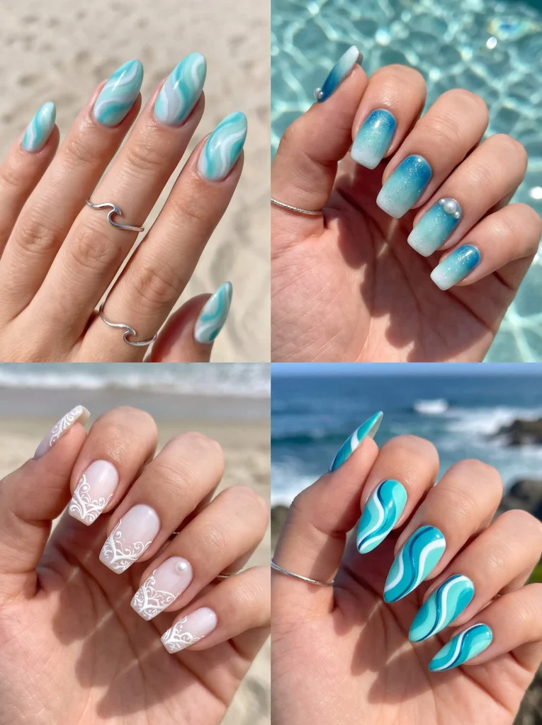 Beachy Ocean Blue Summer Nails