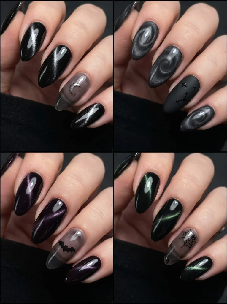 Black Cat Eye Halloween Nails