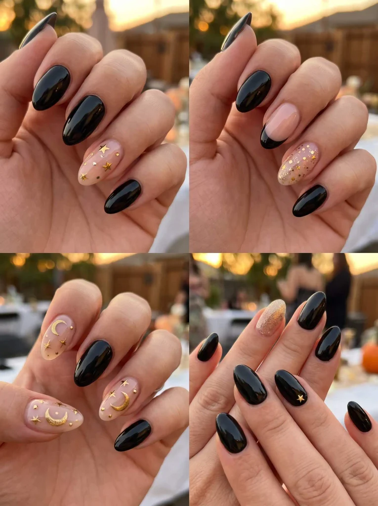 Black Gold Christmas Star Nails