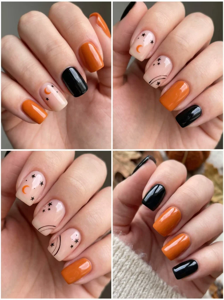 Black Orange Halloween Fall Nails