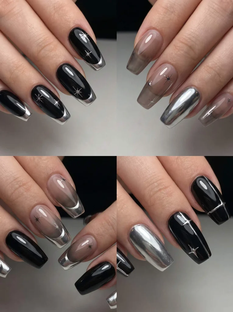 Black Silver New Year Nails