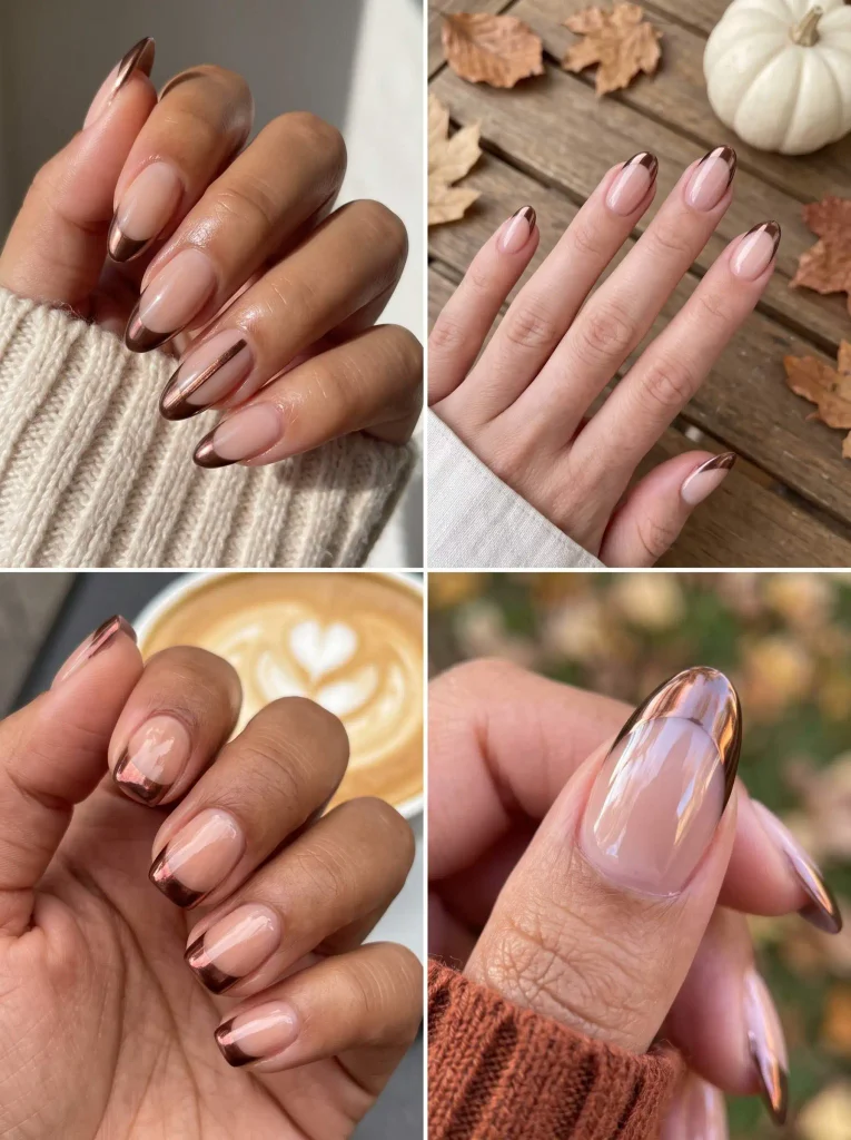 Brown Chrome Fall French Tips