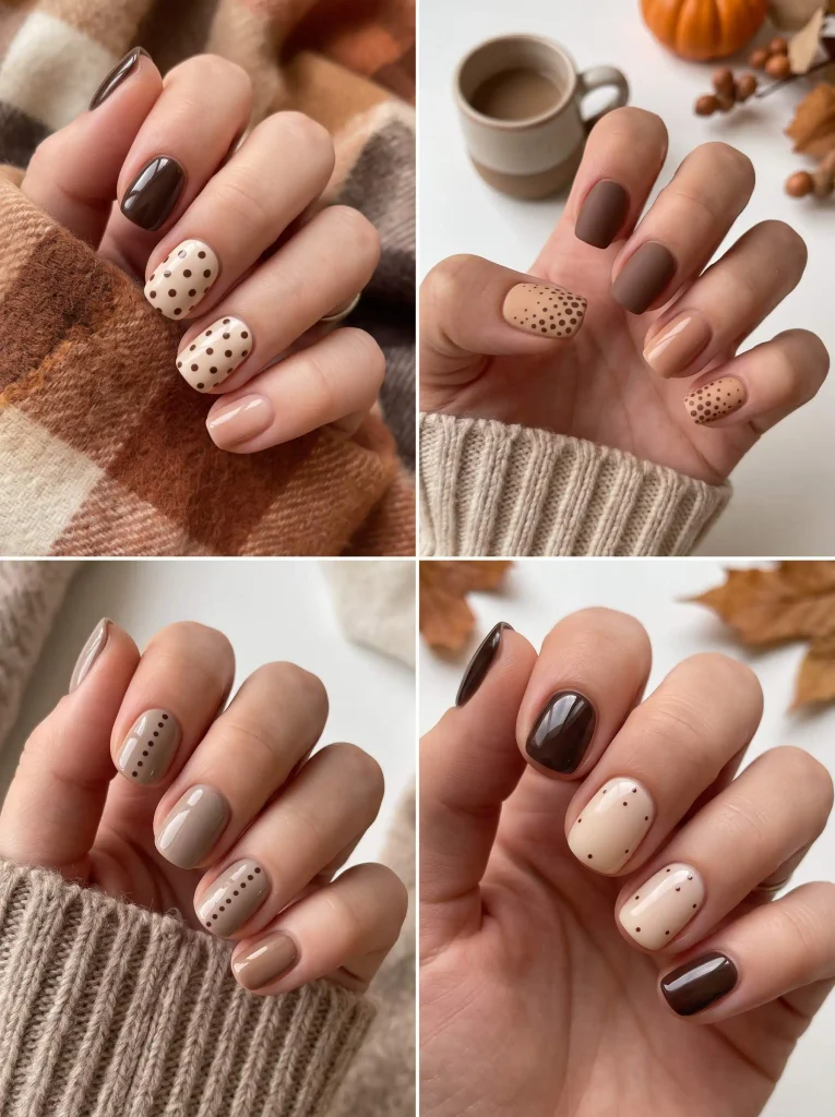 Brown Polka Dot Fall Nails
