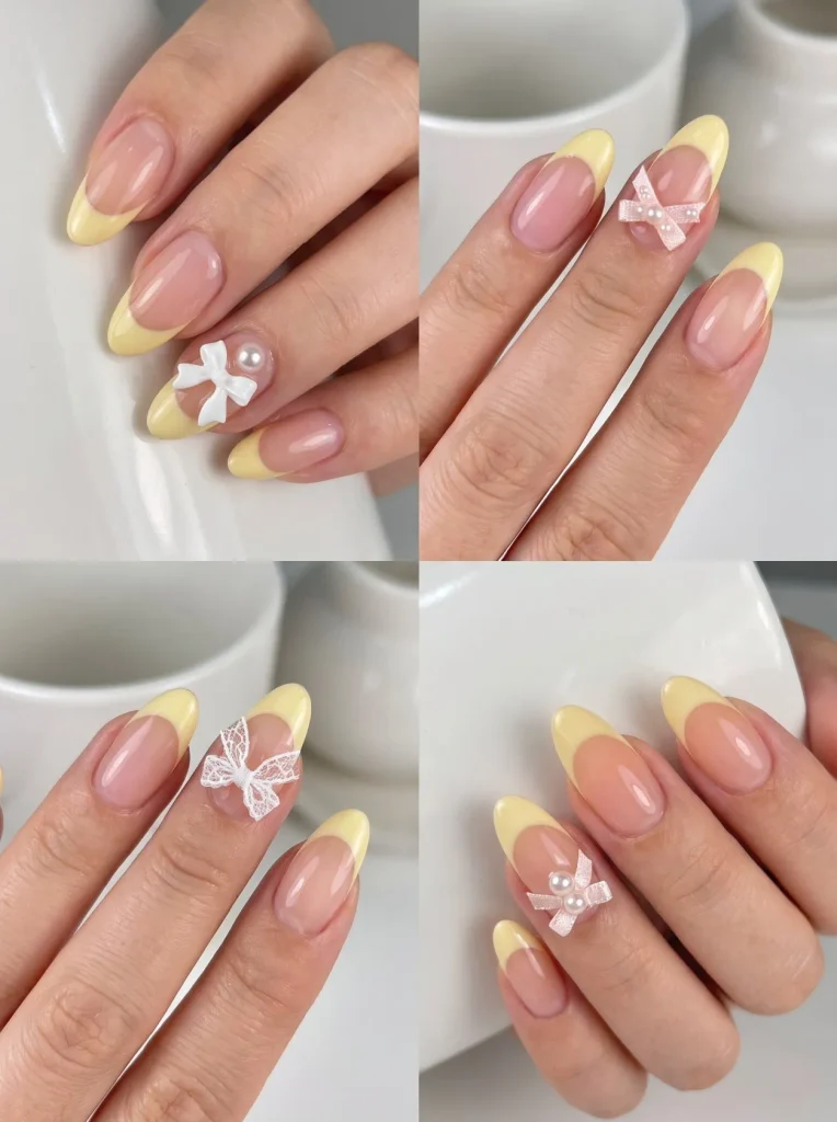 Butter Yellow Coquette Bow Nails