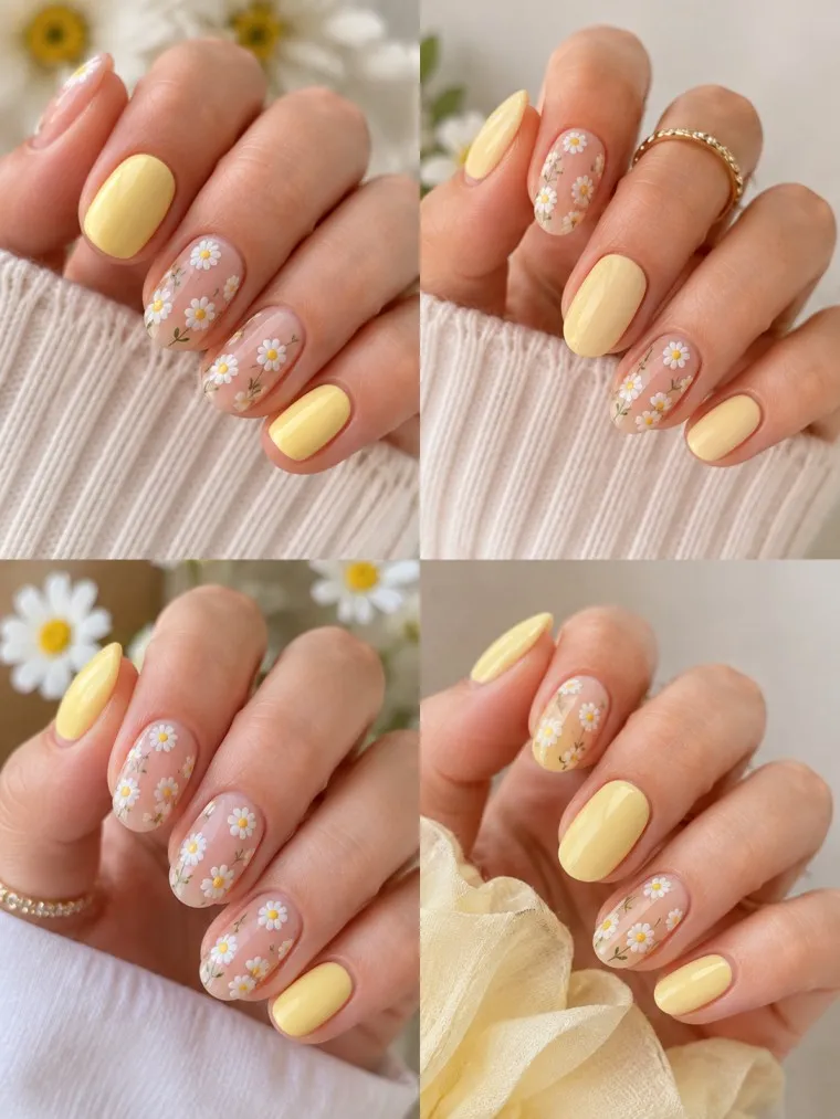Butter Yellow Daisy Spring Nails