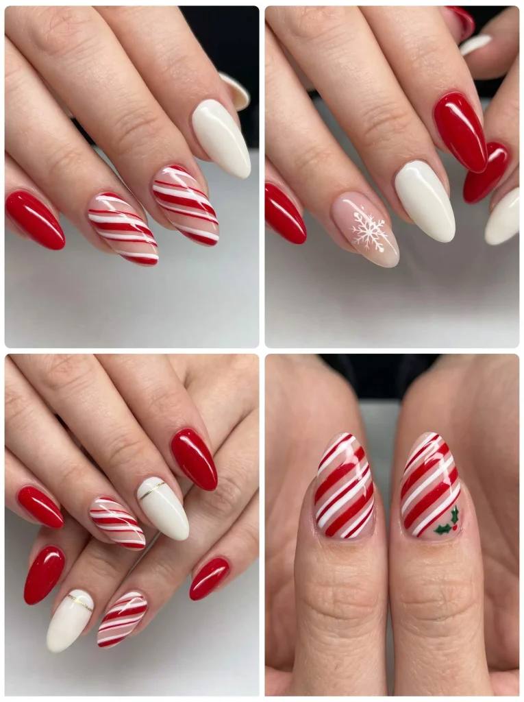 Candy Cane Almond Christmas Nails