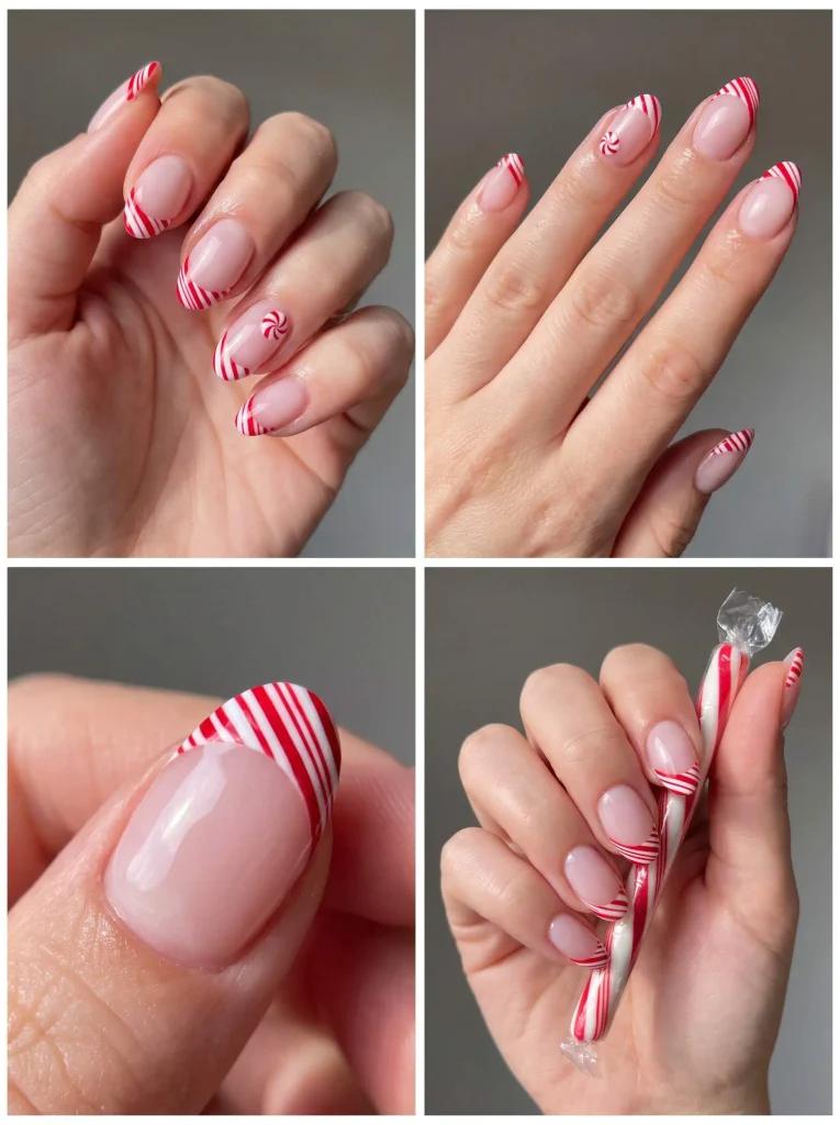 Candy Cane French Holiday Nails