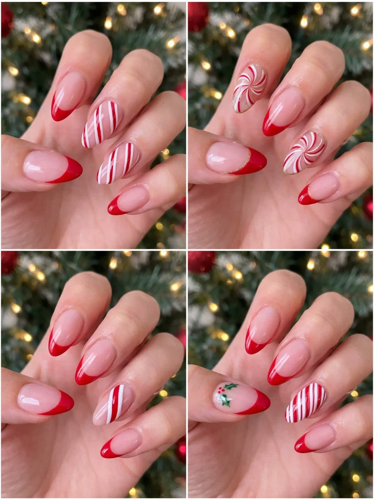 Candy Cane French Tip Nails