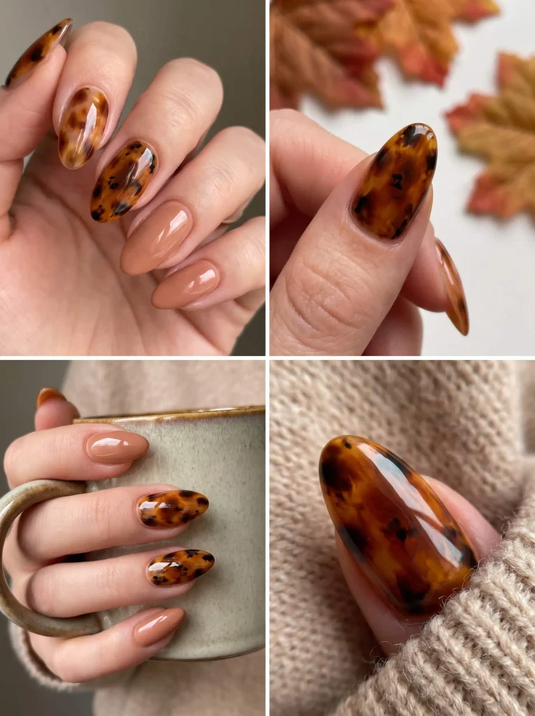 Caramel Tortoiseshell Fall Nail Art
