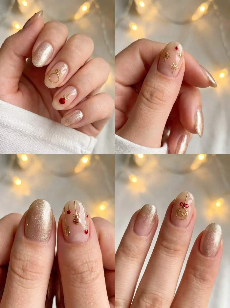 Champagne Gold Ornament Christmas Nails