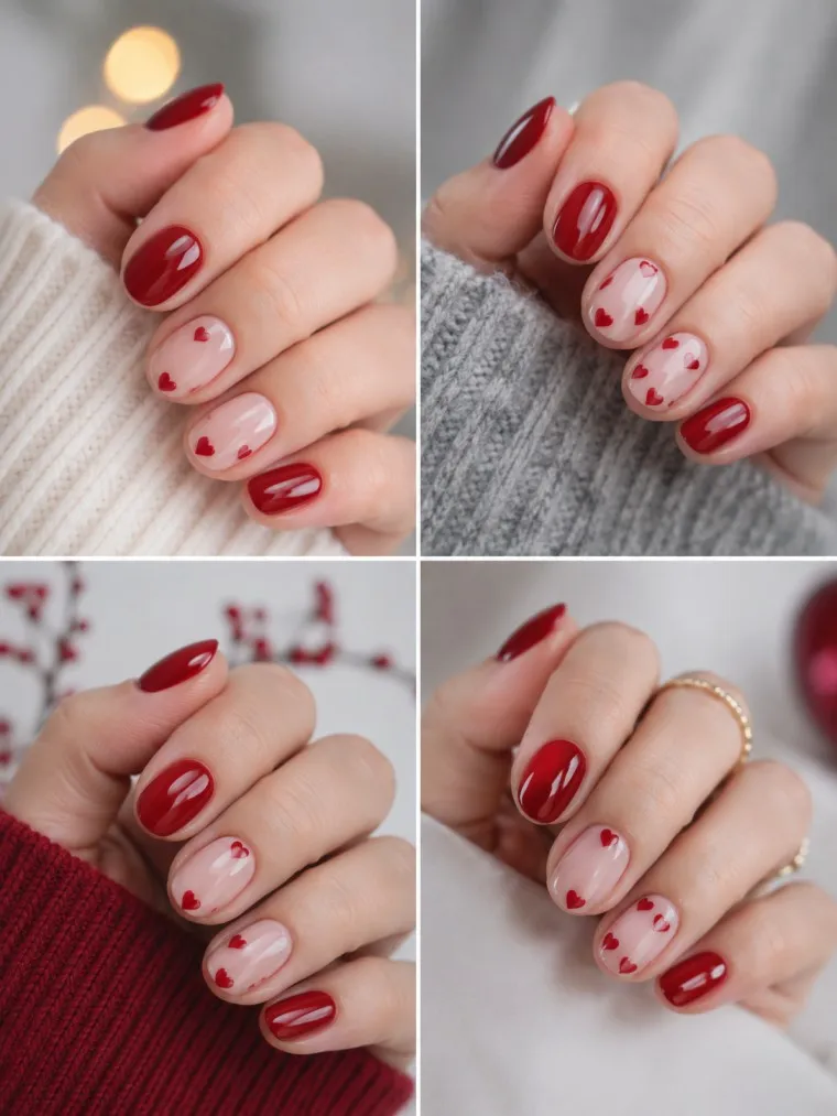 Cherry Red Heart Gel Nails