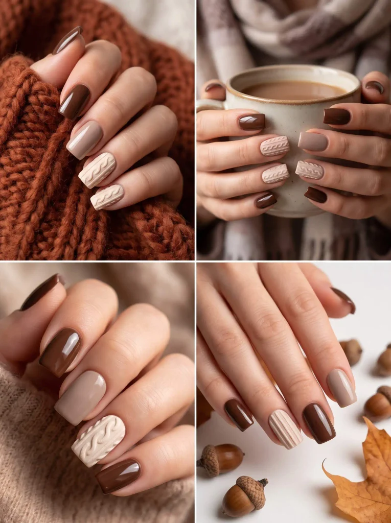 Chocolate Sweater Knit Fall Nails