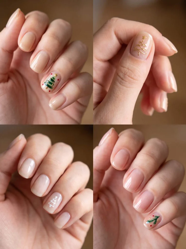 Christmas Tree Nude Accent Nails
