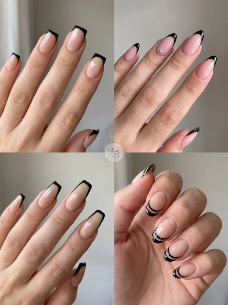 Classy Black French Gel Nails