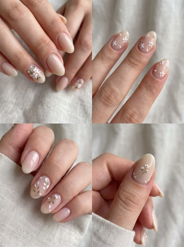 Classy Milky Floral Spring Nails