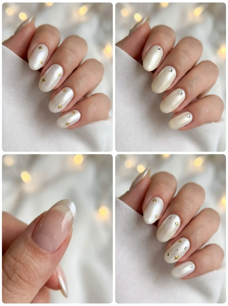 Classy Pearl White Christmas Nails