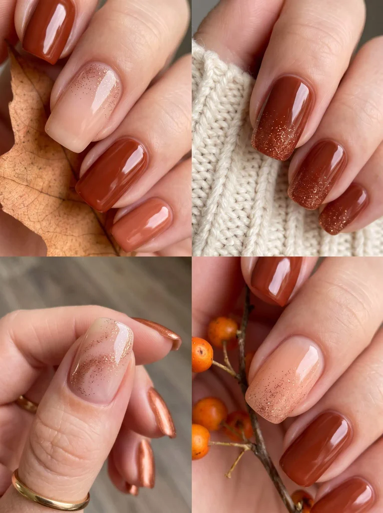 Copper Glitter Fall Accent Nails