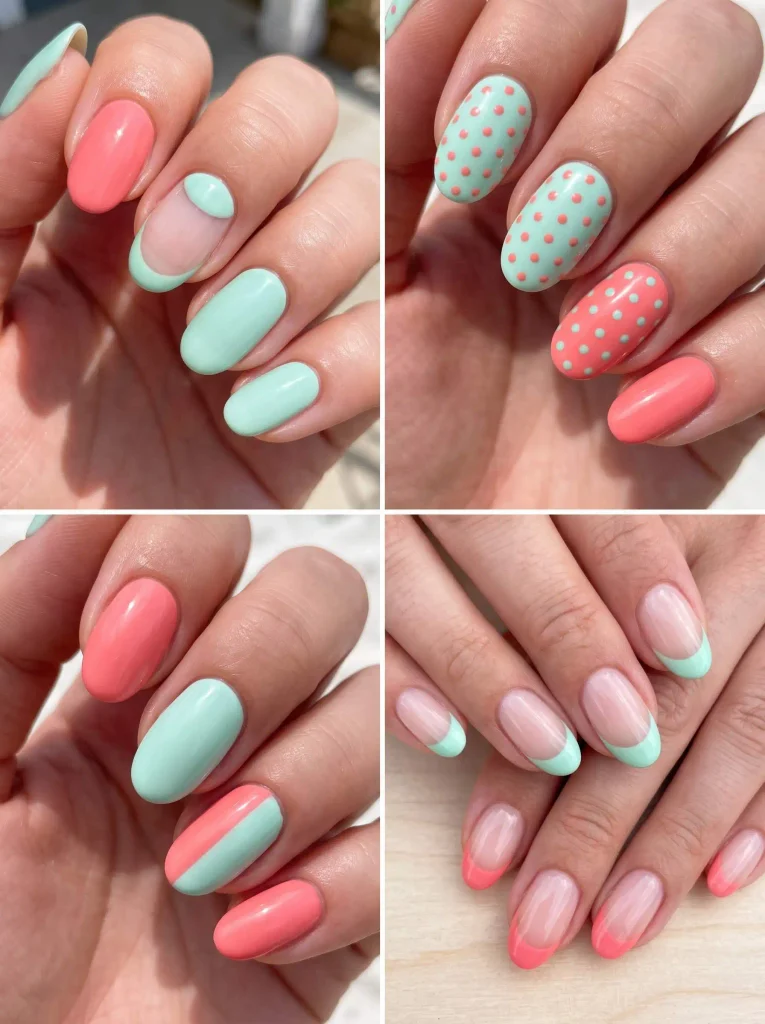 Coral Mint Bright Summer Nails