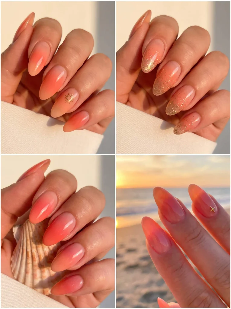 Coral Sunset Ombre Summer Nails