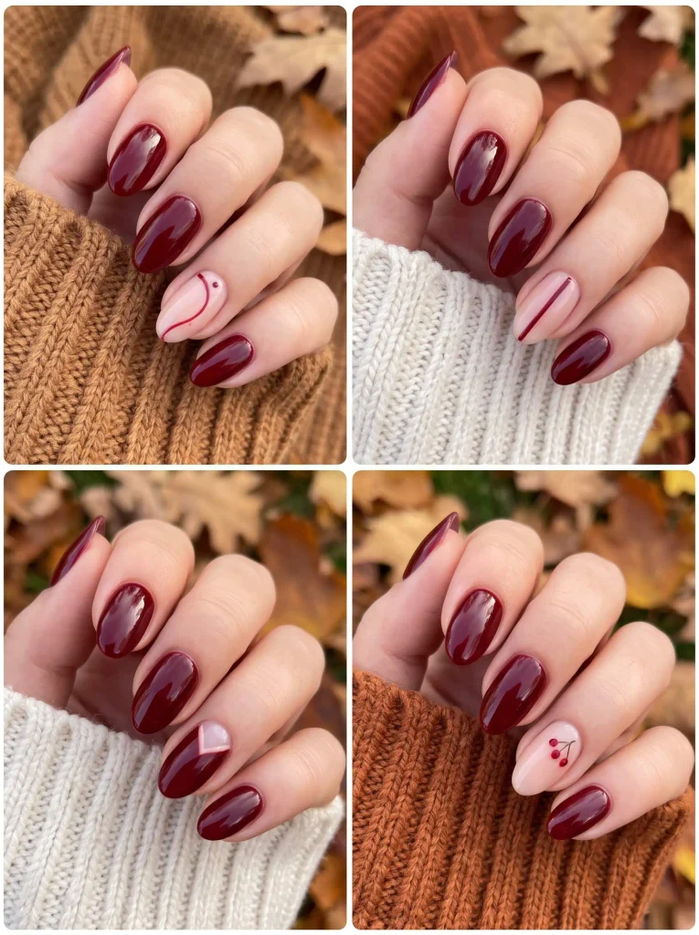 Dark Red Minimal Fall Nails