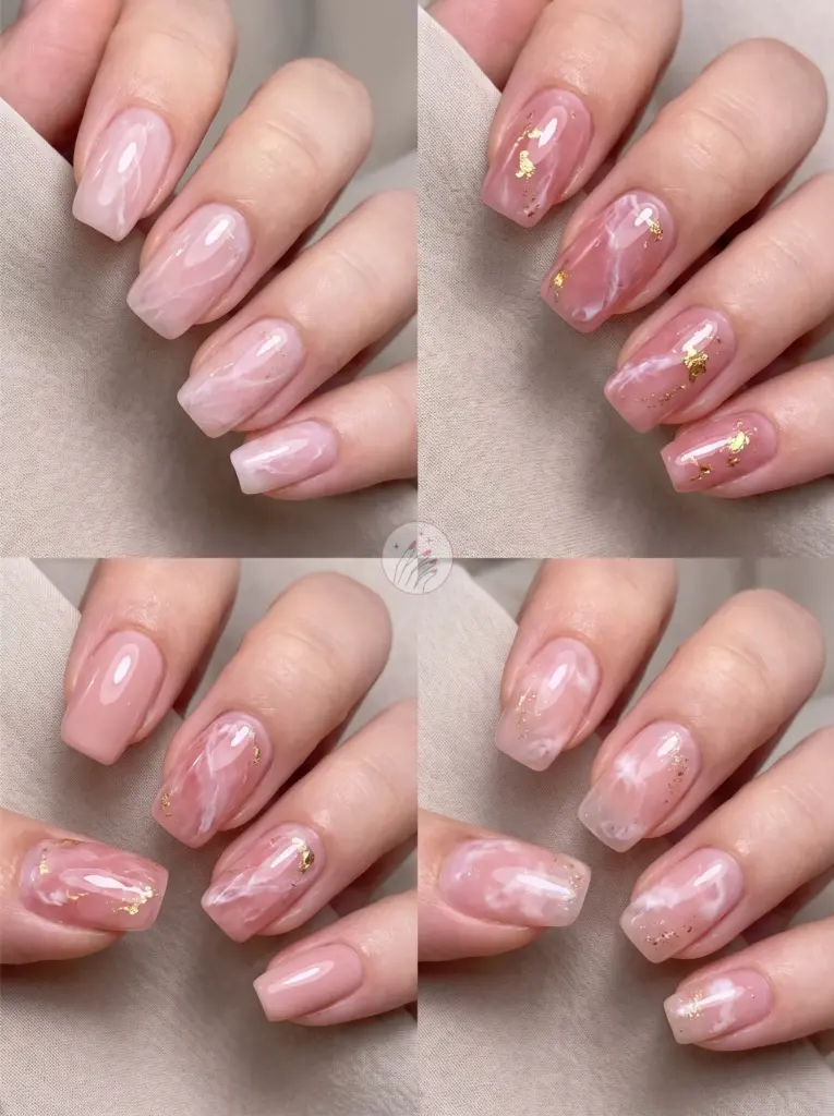 Delicate Rose Quartz Squoval Gel Nails
