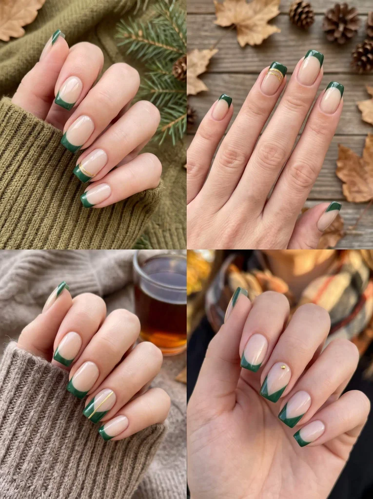 Forest Green Autumn French Nails