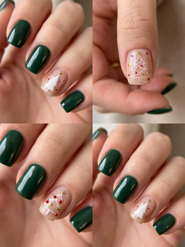 Forest Green Christmas Tree Nails