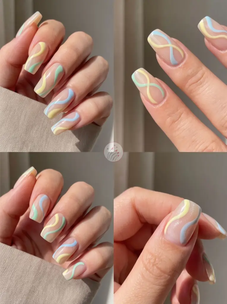 Fresh Pastel Swirl Squoval Gel Nails