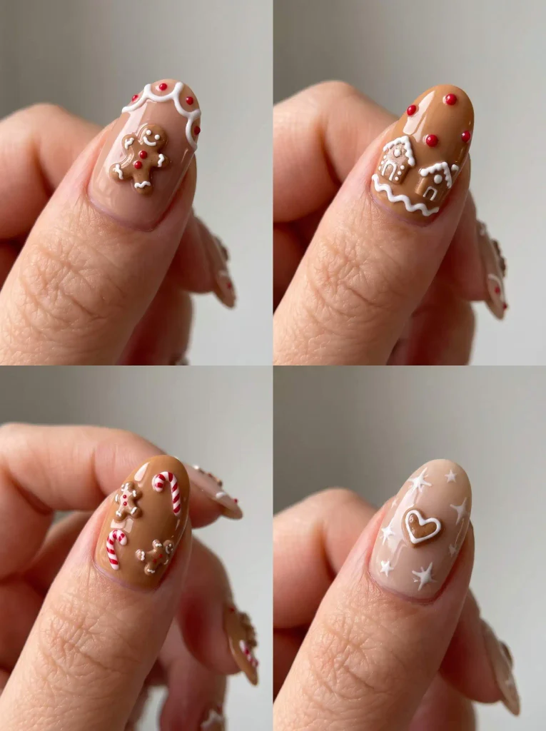Gingerbread 3D Holiday Nails