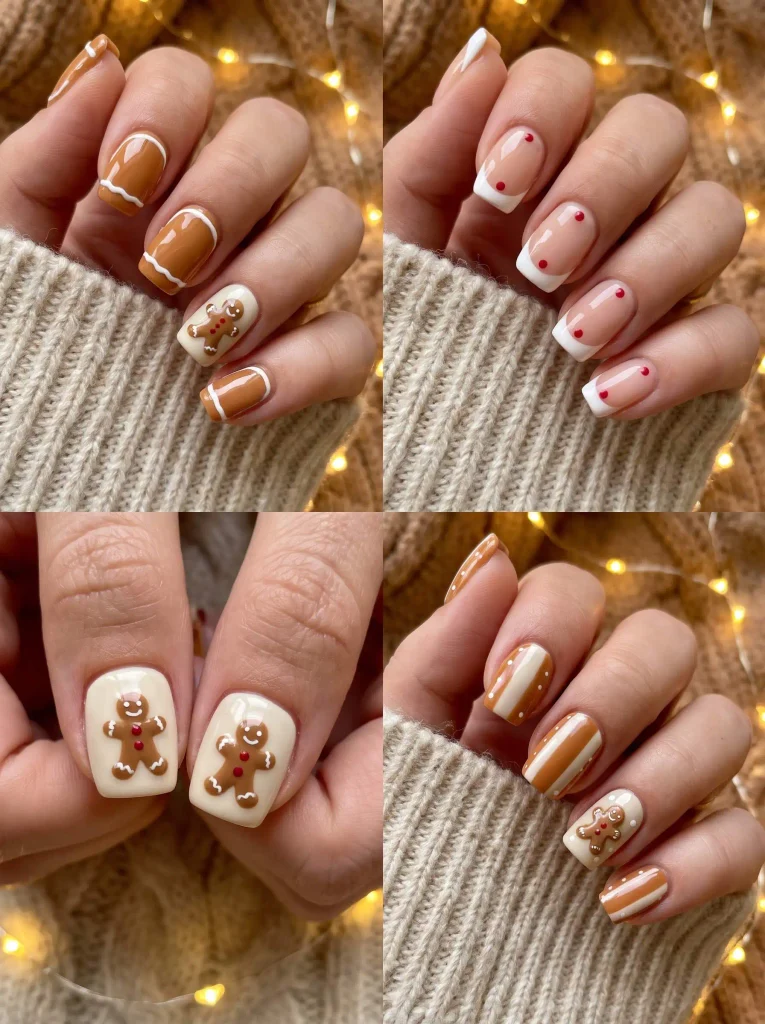 Gingerbread Man Christmas Nail Art
