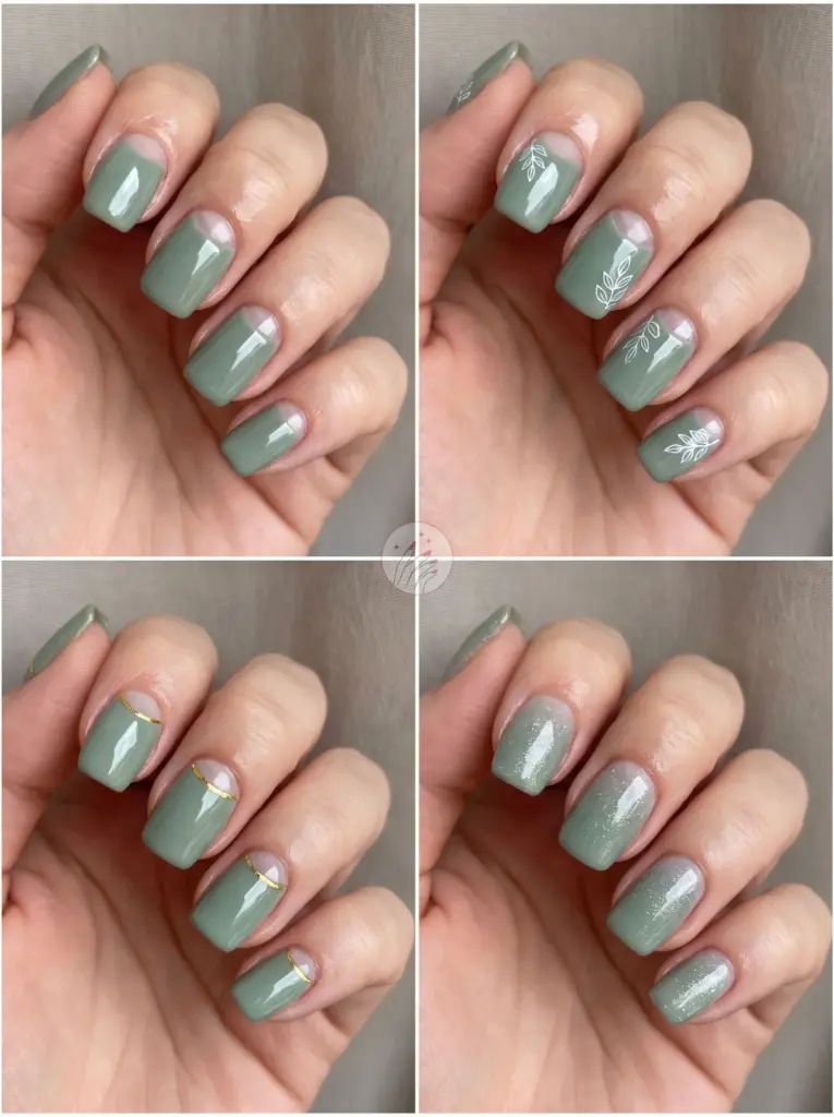 Glossy Muted Sage Green Squoval Nails