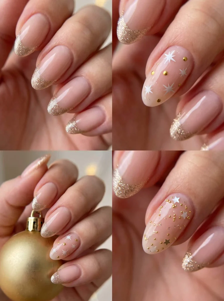 Gold Glitter French Christmas Nails
