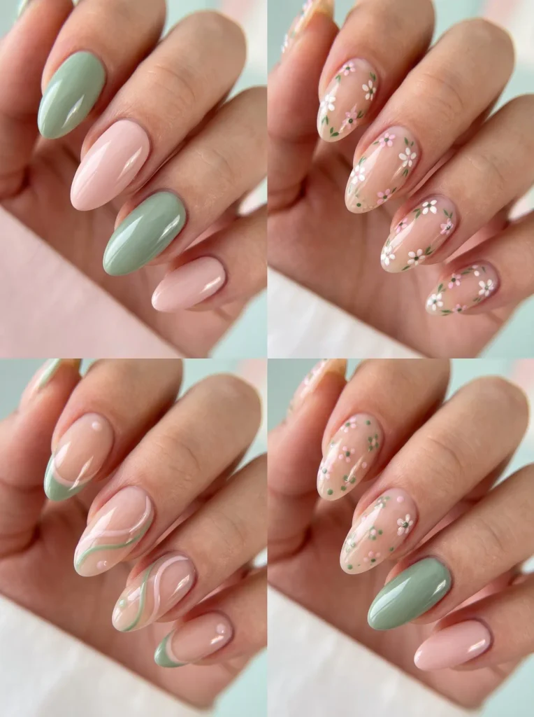 Green Pink Spring Nails Mix