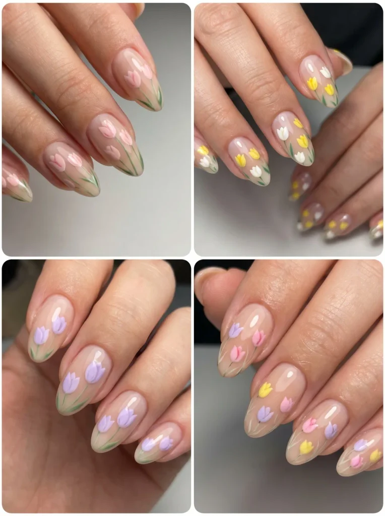 Hand Painted Tulip Spring Nails