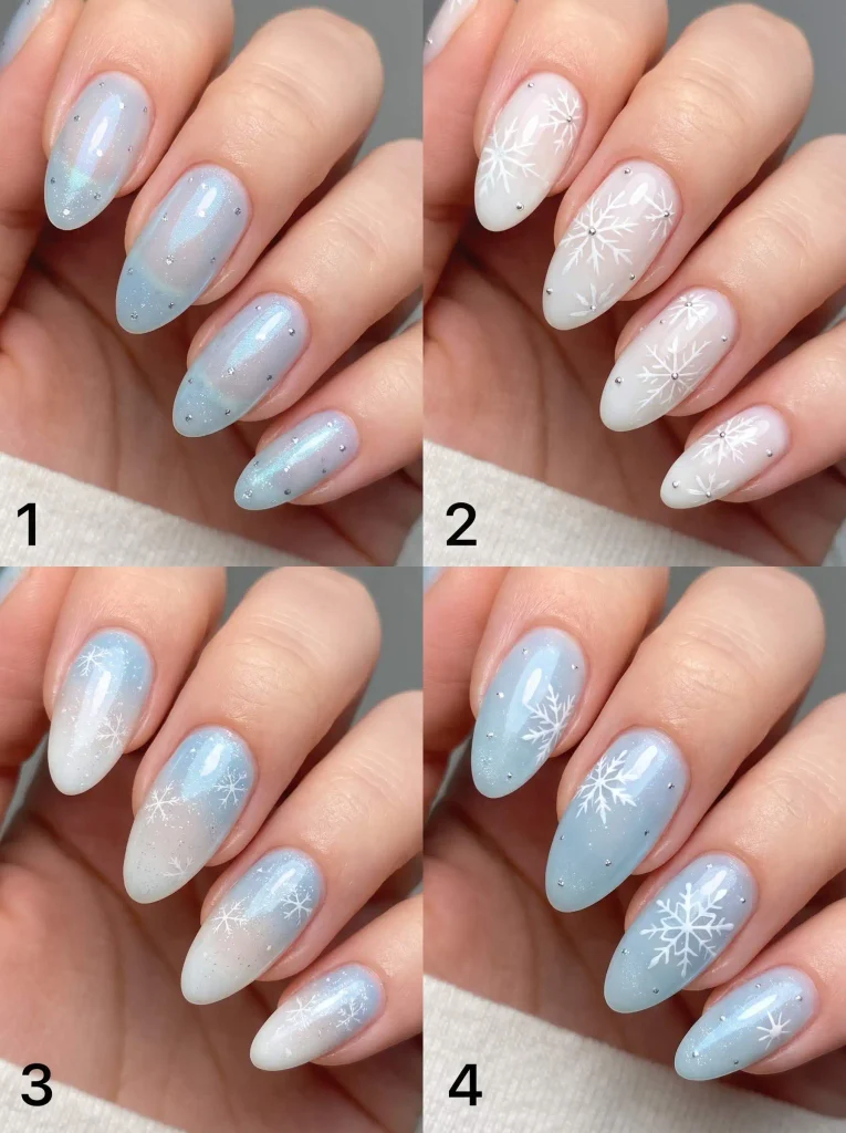 Ice Blue Snowflake Winter Nails