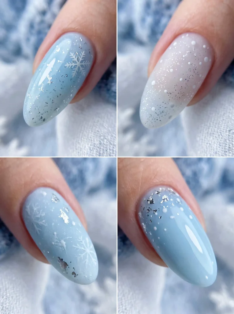 Icy Blue Silver Snow Nails