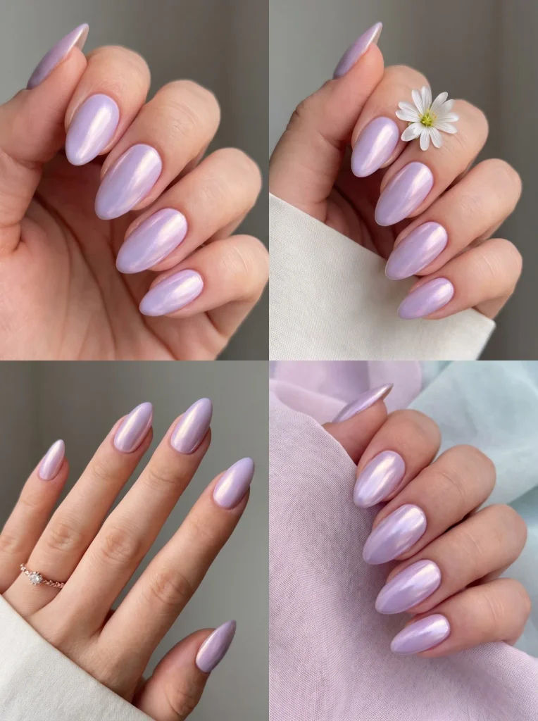 Lavender Chrome Spring Almond Nails