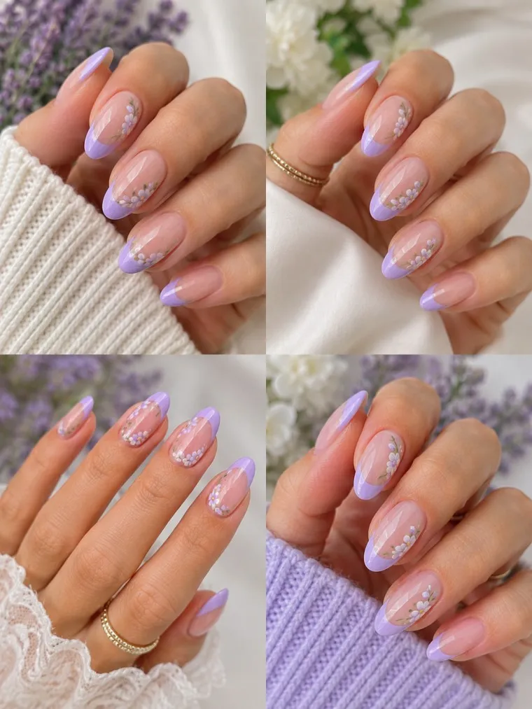 Lavender French Flower Spring Nails