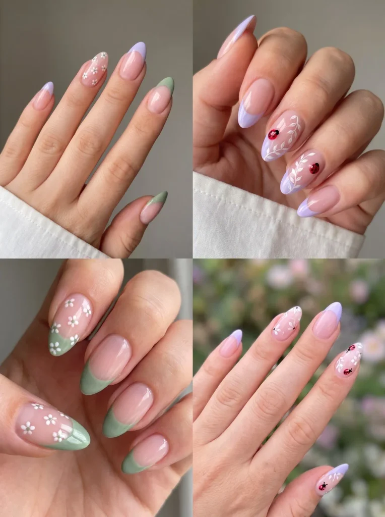 Lavender Sage Floral Almond Nails