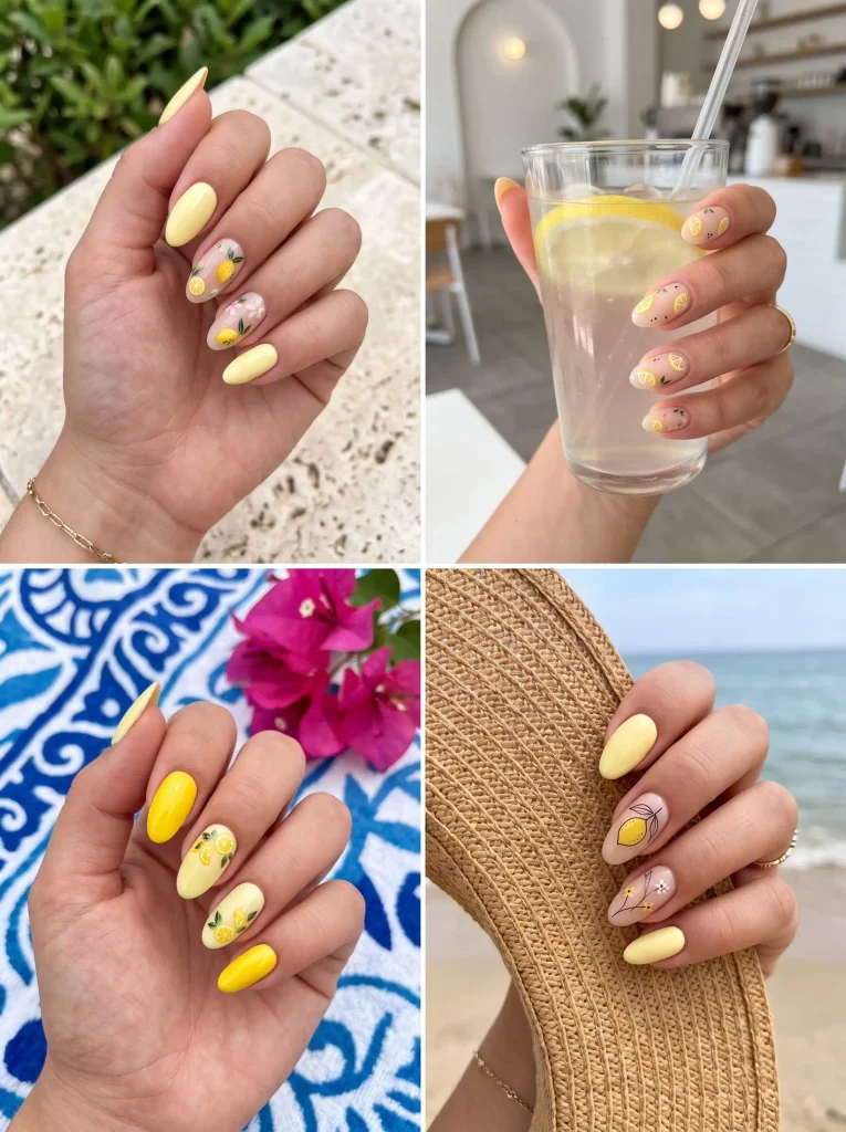 Lemon Citrus Vacation Summer Nails