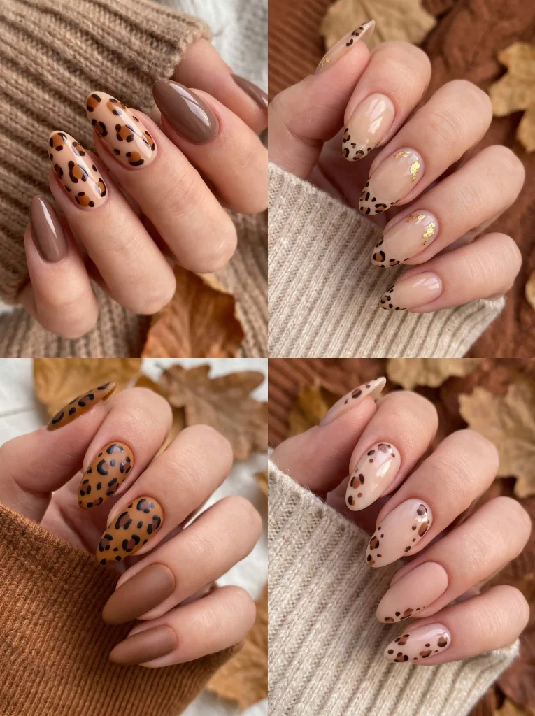 Leopard Print Autumn Almond Nails