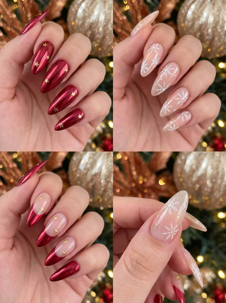 Long Almond Christmas Glam Nails